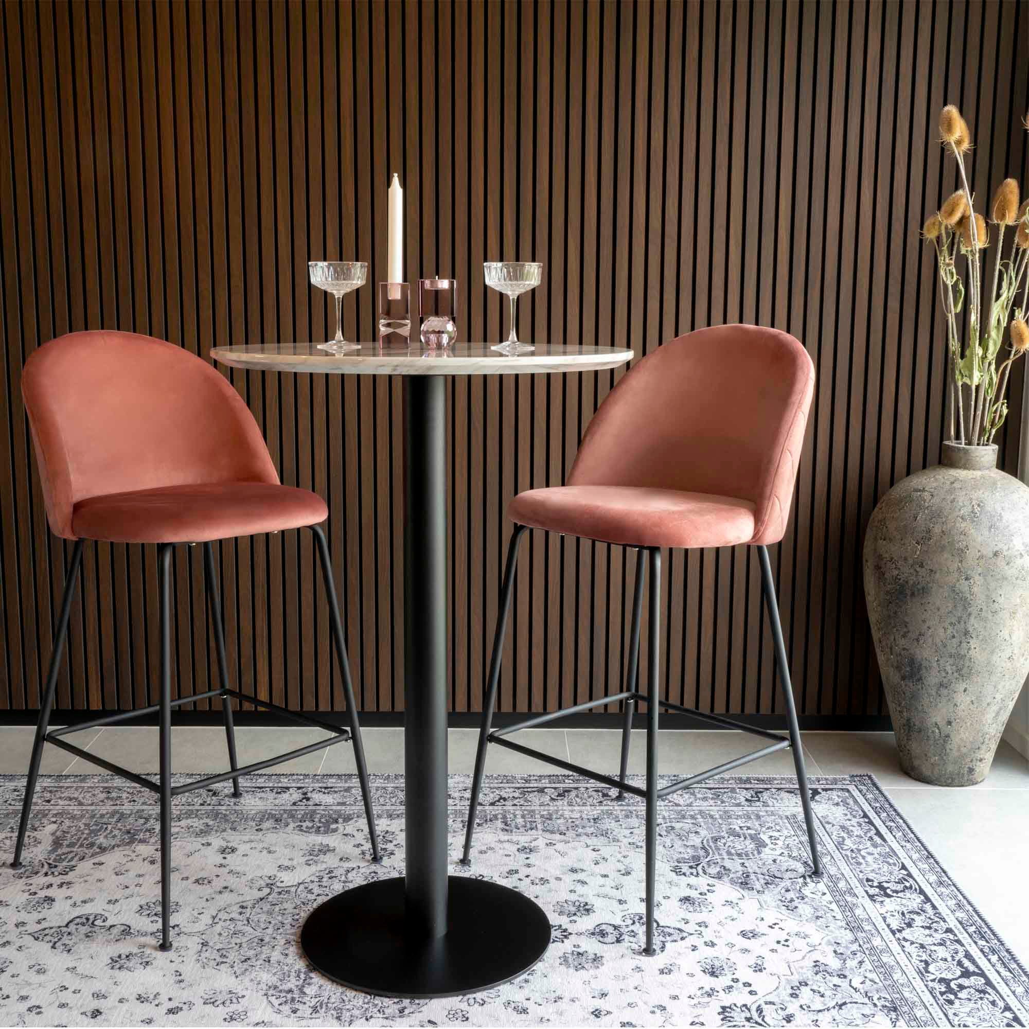Lausanne Bare Chair - Barstol i Velor, rosa med svarta ben, HN1214