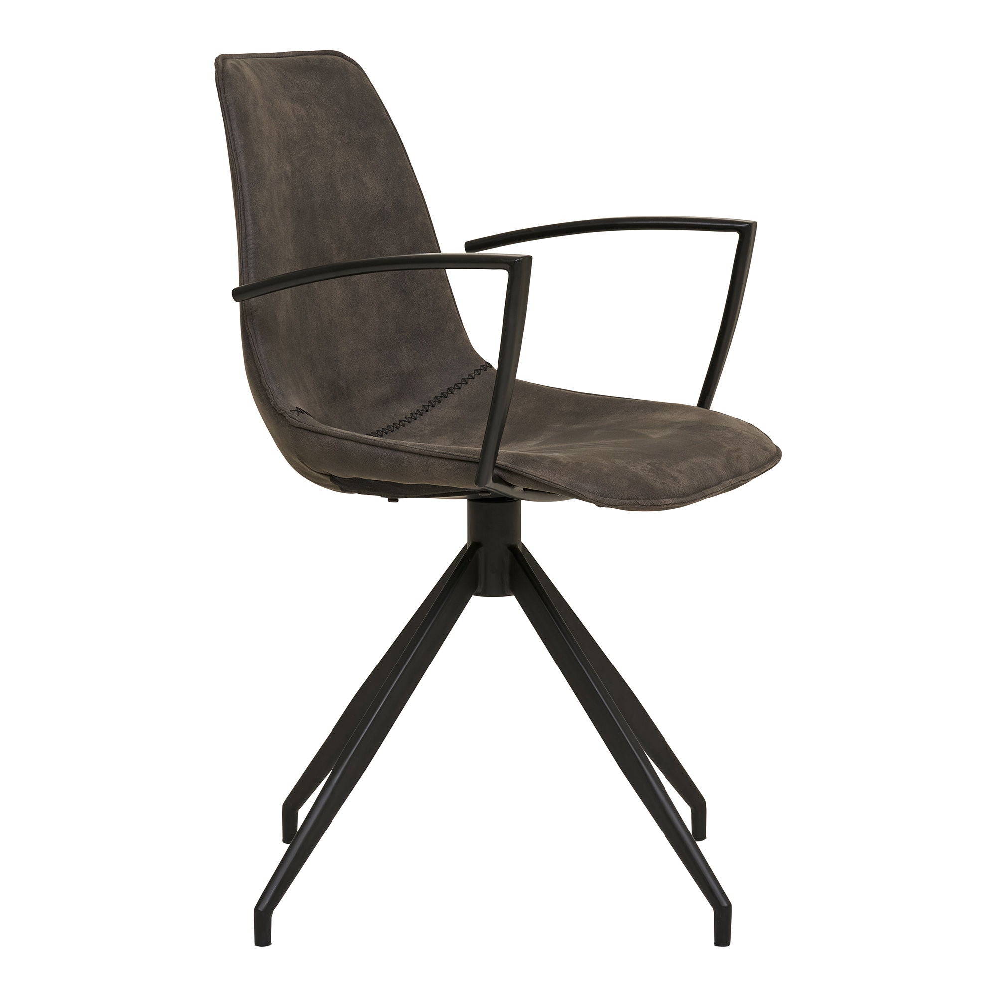 Matstol, svängbar fot, armstöd, mikrofiber, grå med svarta ben