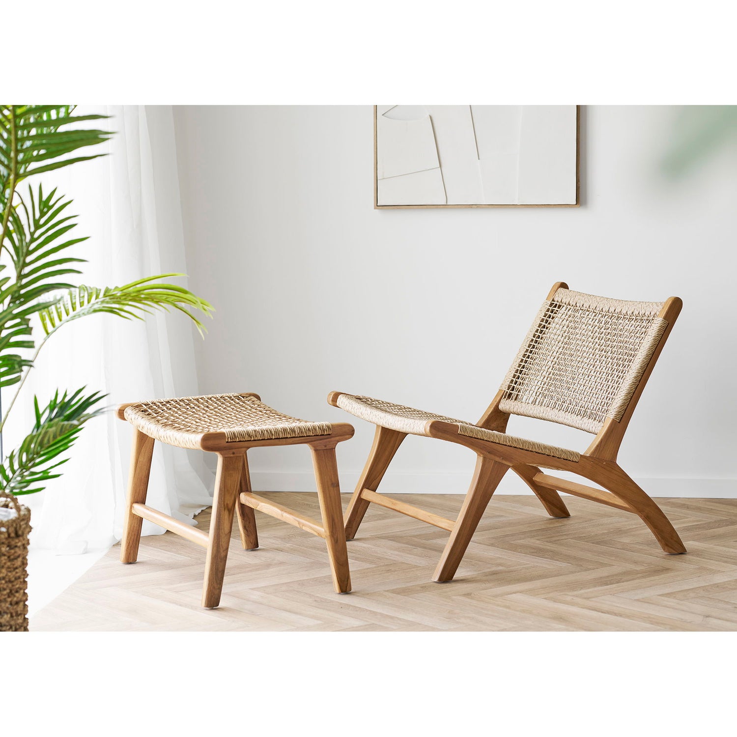 Derby Set - Lounge Chair and Pall, Teak/PE Rattan, Nature