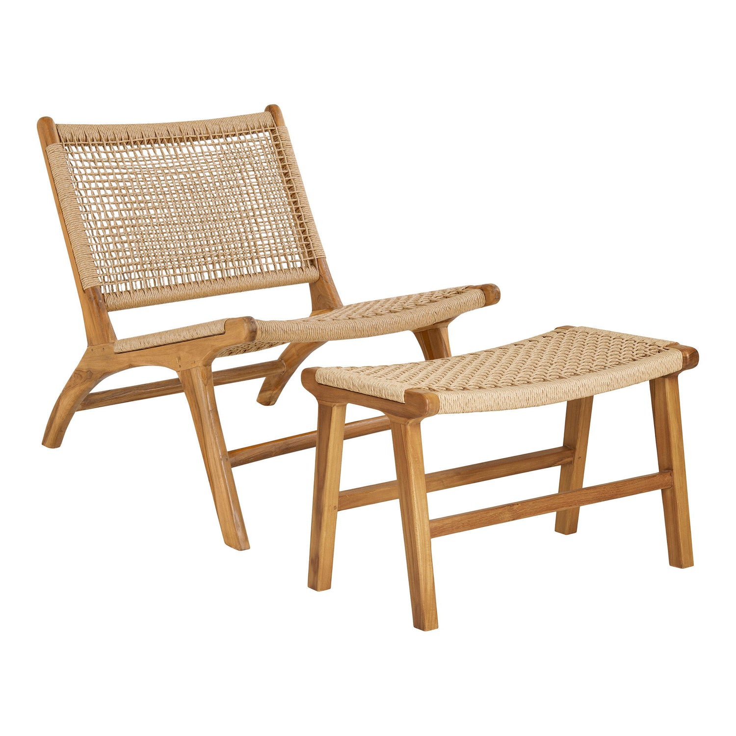 Derby Set - Lounge Chair and Pall, Teak/PE Rattan, Nature
