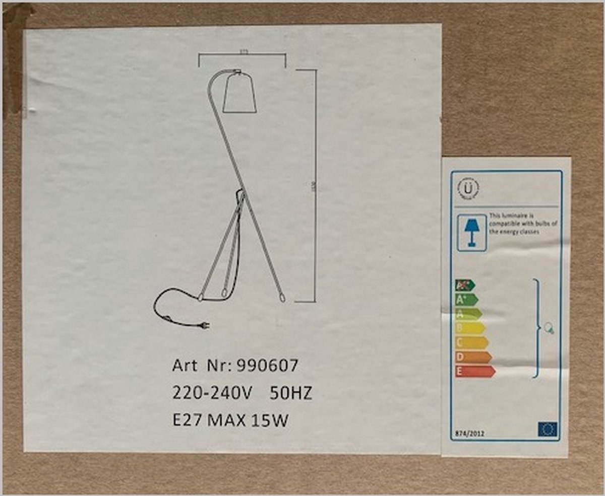Hübsch golvlampa - 55 x 55 cm x H156 cm - svart och mässing