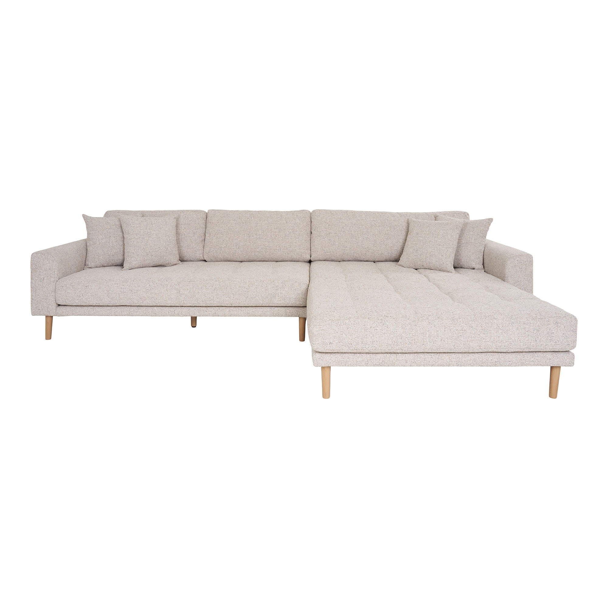 Lido Lounge soffa - Lounge soffa, höger -wing i beige meltered med fyra kuddar och natur träben, HN1015