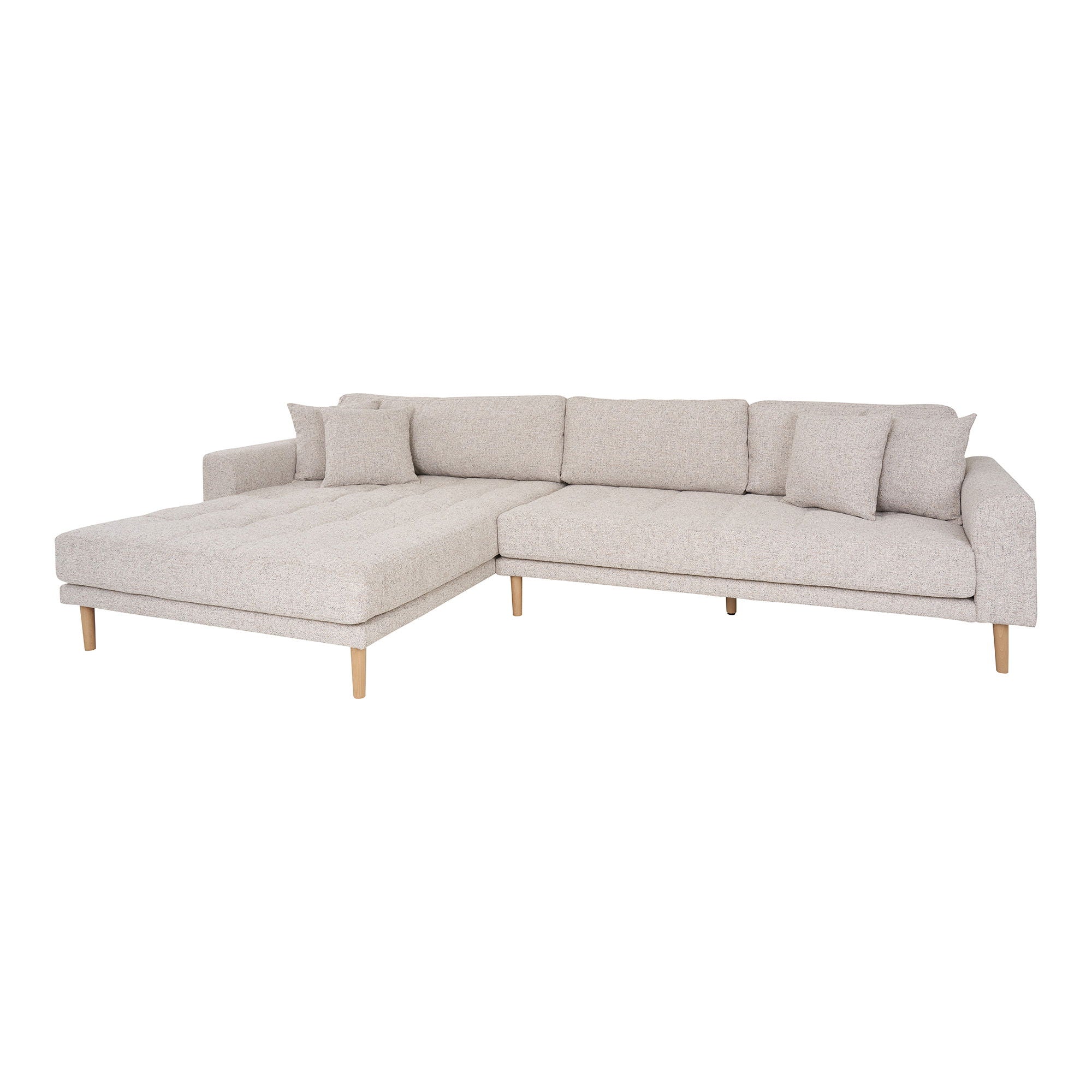 Lido Lounge soffa - Lounge soffa, kvar i beige melet med fyra kuddar och natur träben, HN1015