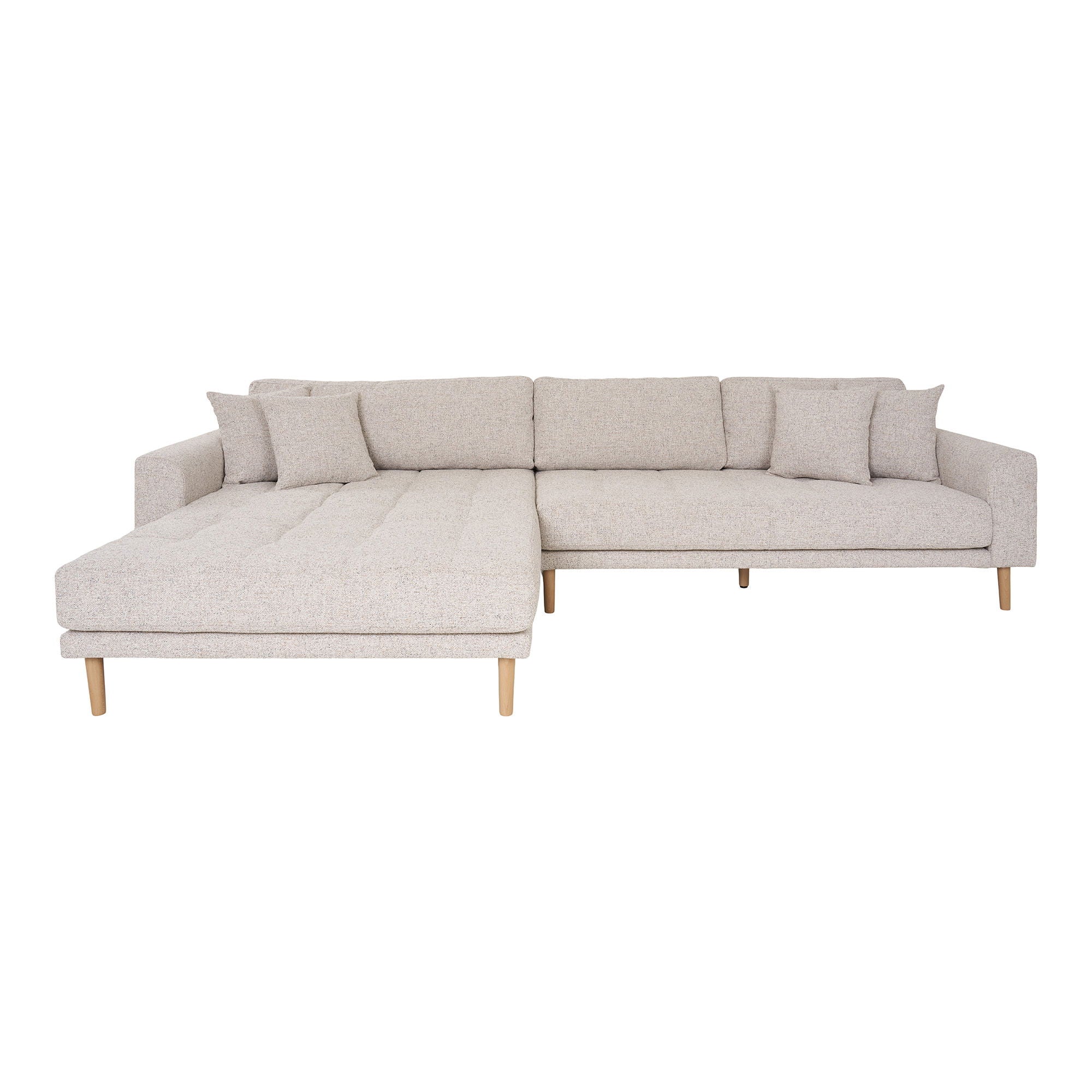 Lido Lounge soffa - Lounge soffa, kvar i beige melet med fyra kuddar och natur träben, HN1015