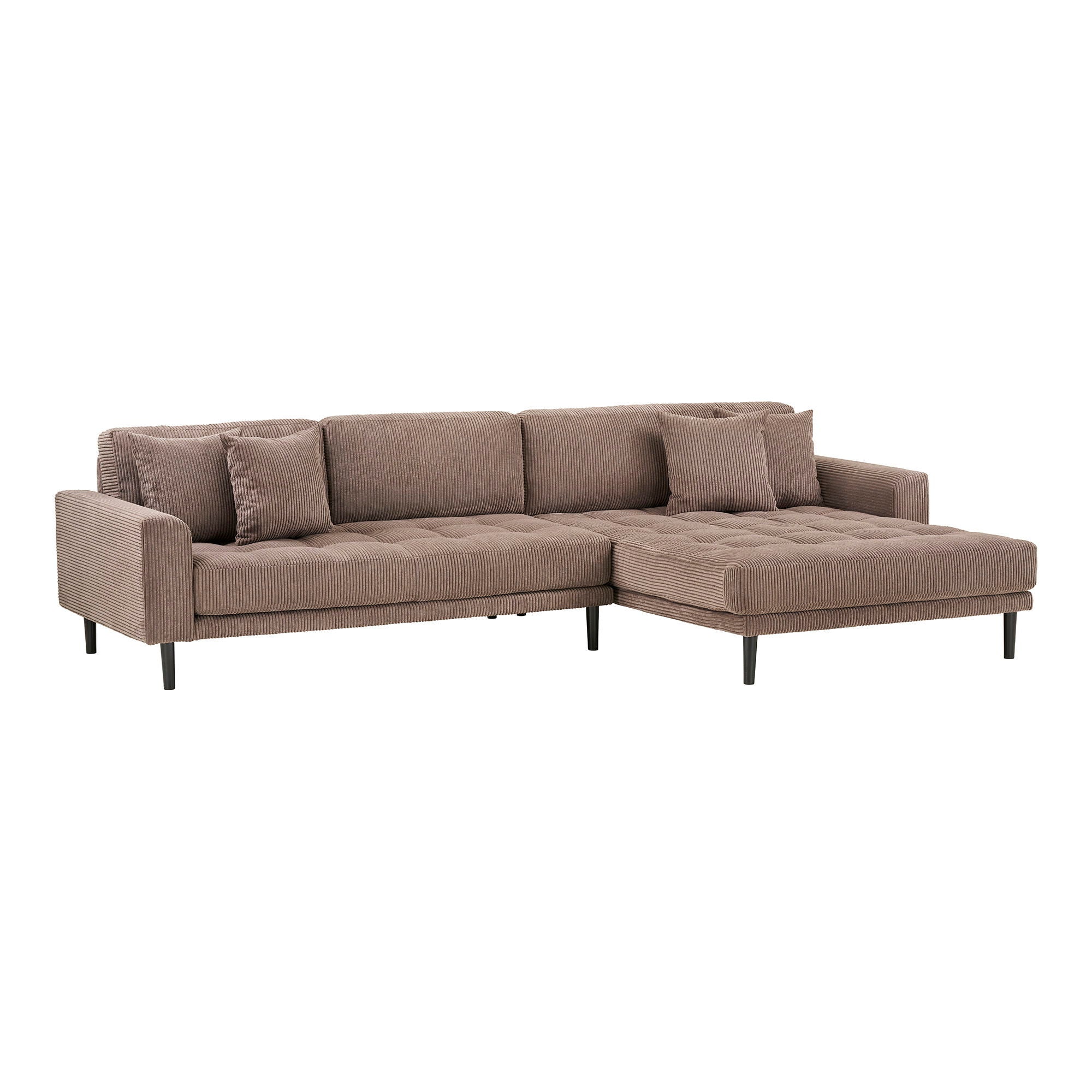 Lido Lounge soffa - Lounge soffa, höger -wing i brun sammet med fyra kuddar och svart trä Ben HN1423