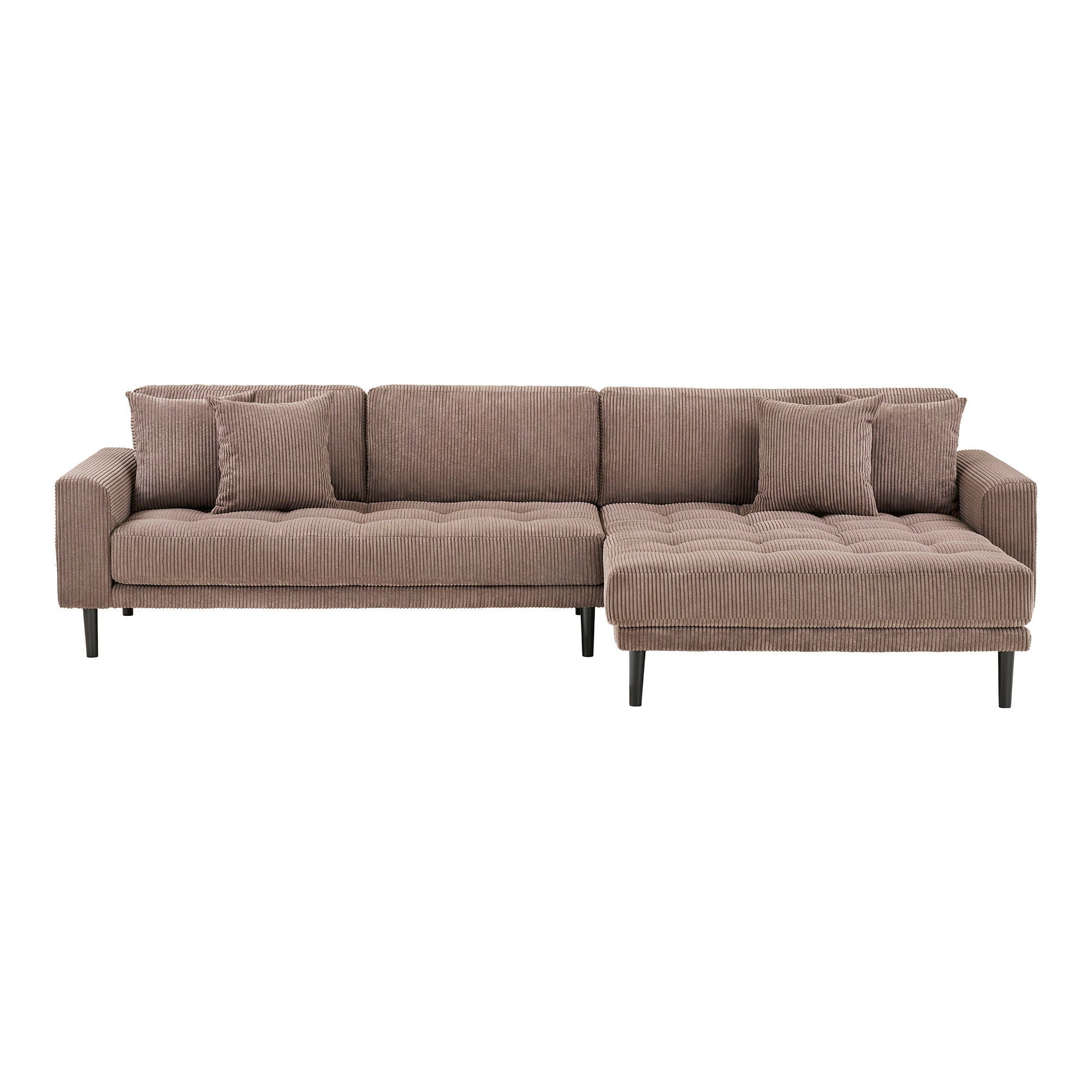 Lido Lounge soffa - Lounge soffa, höger -wing i brun sammet med fyra kuddar och svart trä Ben HN1423