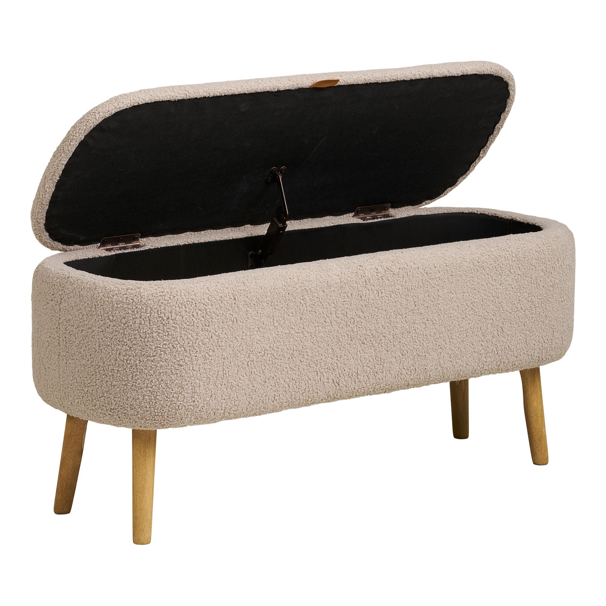 Harlow Bench - Bench With Storage, Bouclé, Beige 95x37x45 CM, HN1063
