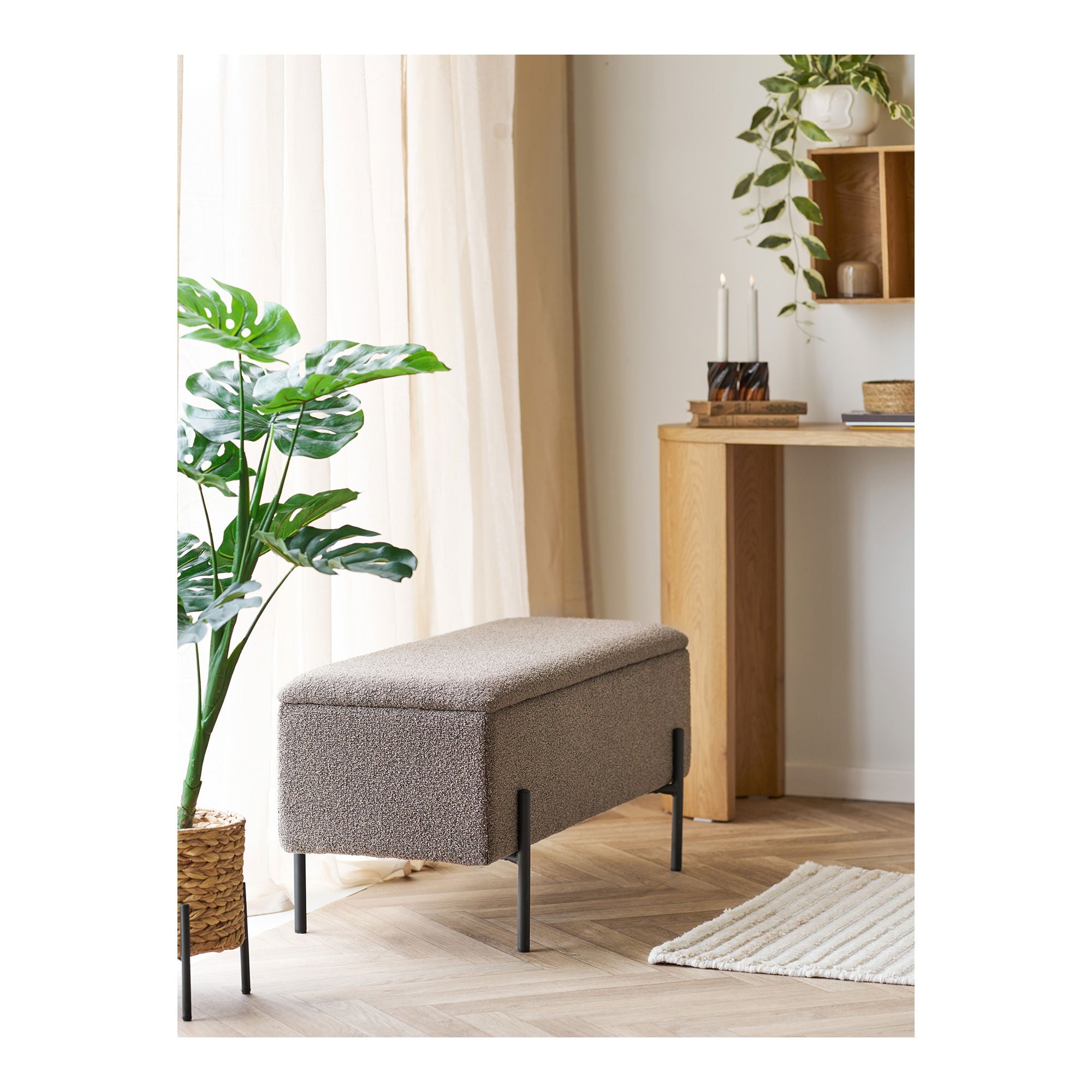 Watford Bench - Bench With Storage, Bouclé, Brown 95x36.5x43 CM, HN1061