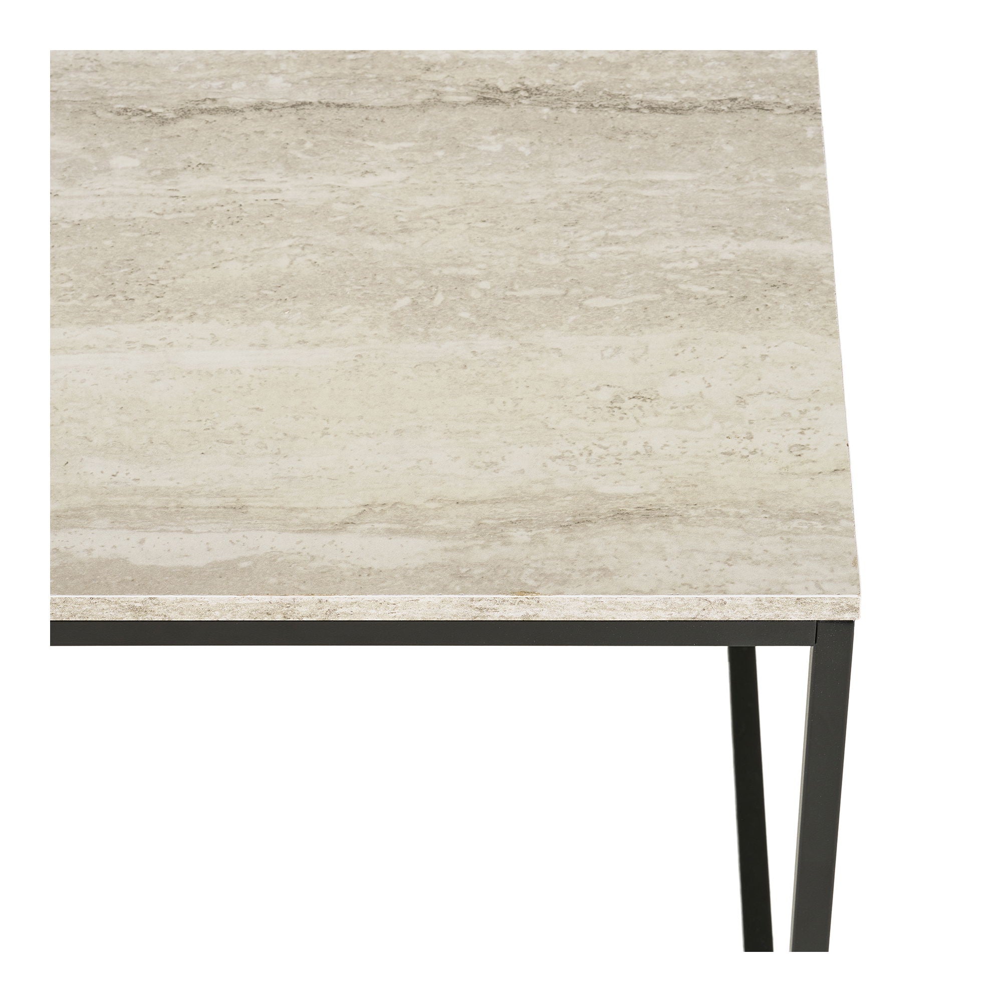 Vita soffbord - soffbord, travertinutseende, svart ram 90x60x45 cm