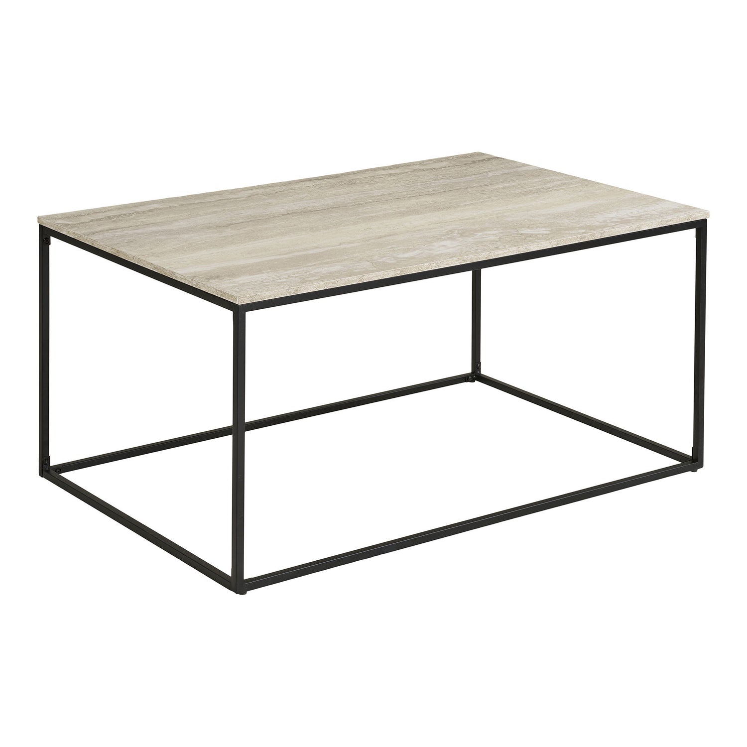 Vita soffbord - soffbord, travertinutseende, svart ram 90x60x45 cm