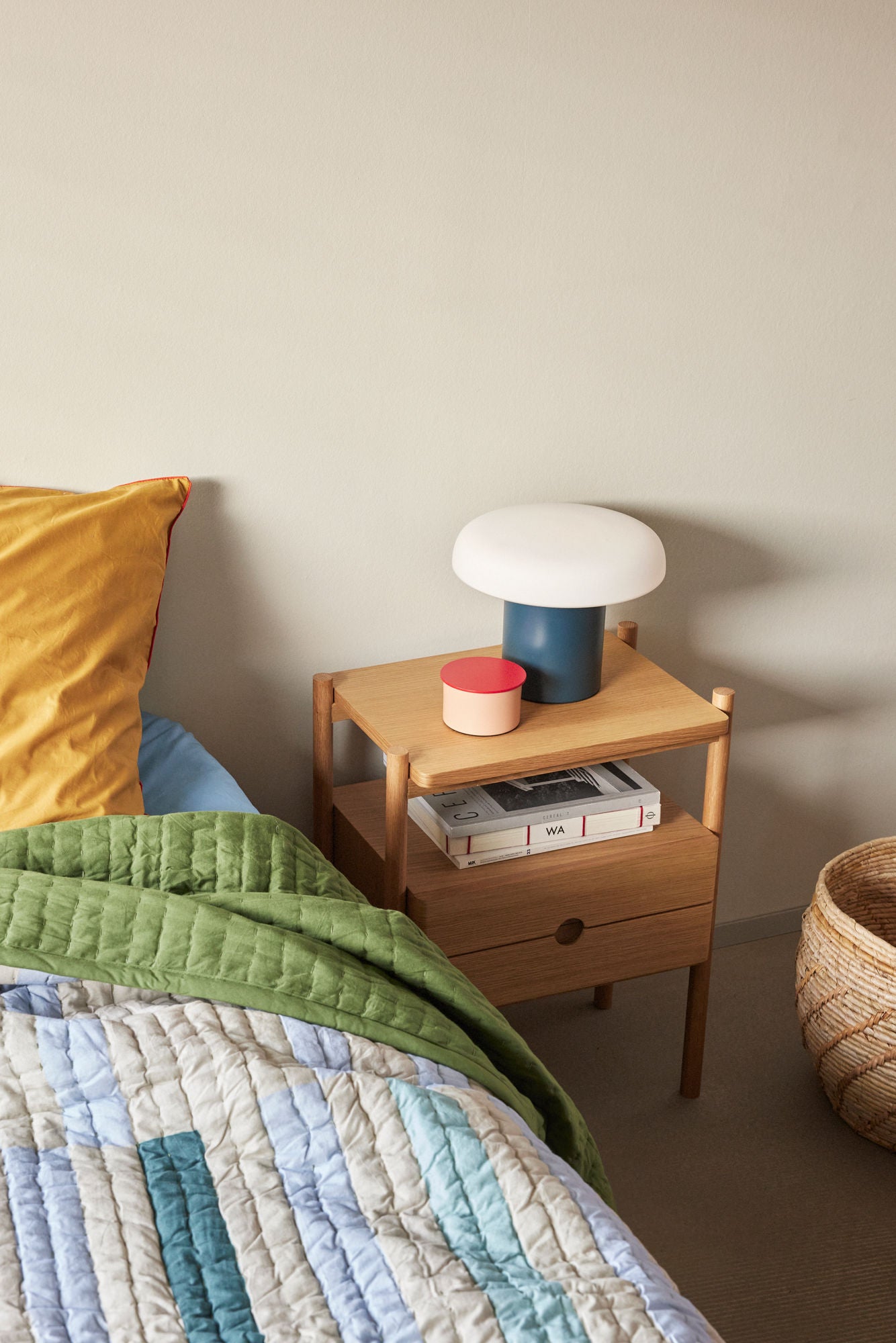 HübSch Twist Bedstrast Block 260x260 Dark Green/Multicolor