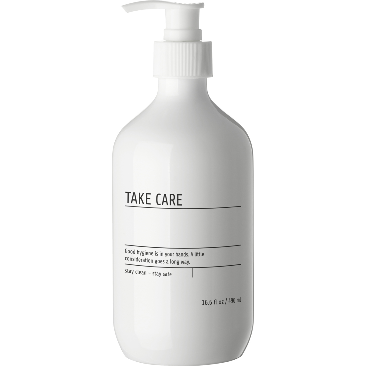 Flaska, mkwith pump & etikett, vit