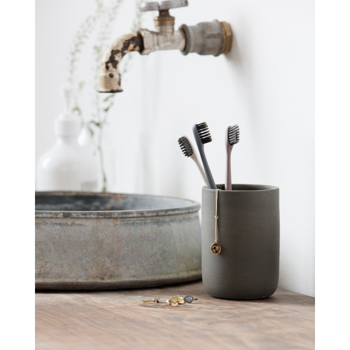 Tandborste, grå; vit; burgund