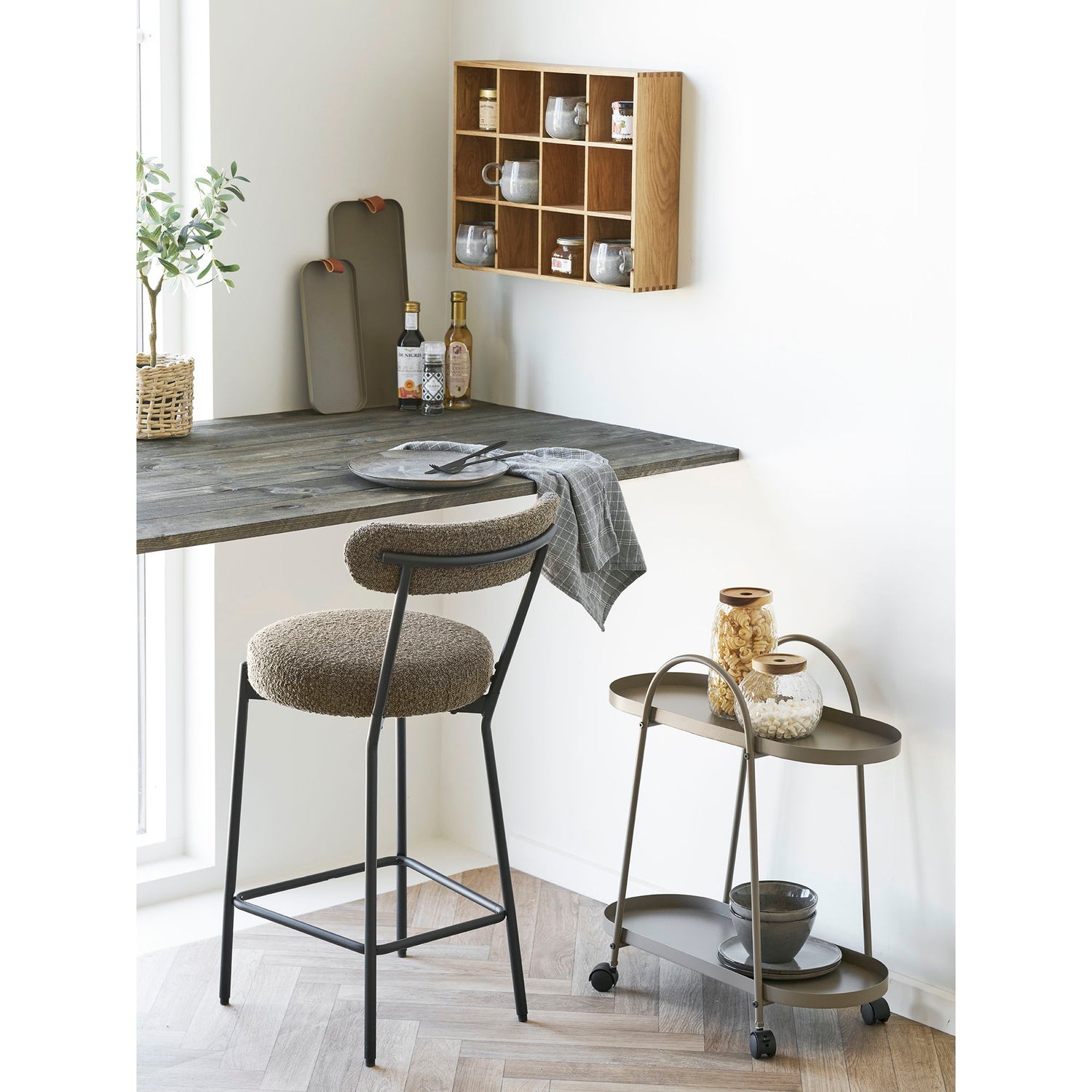 Empoli Bar Trolley - Barvagn, 2 hyllor, stål, brun 27,5x60x64 cm