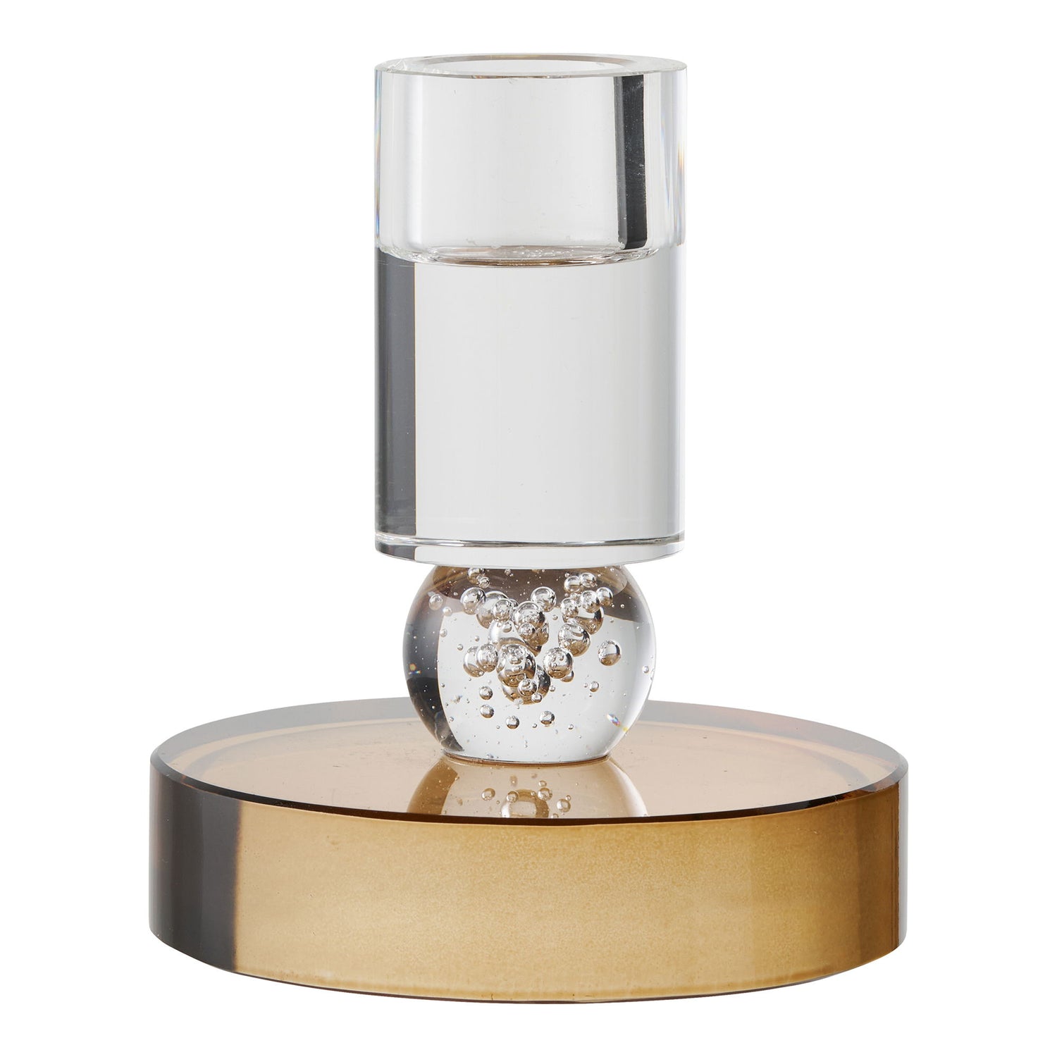 Ljusstake - Ljusstake, glas, brun/vit Ø8.5x10 cm