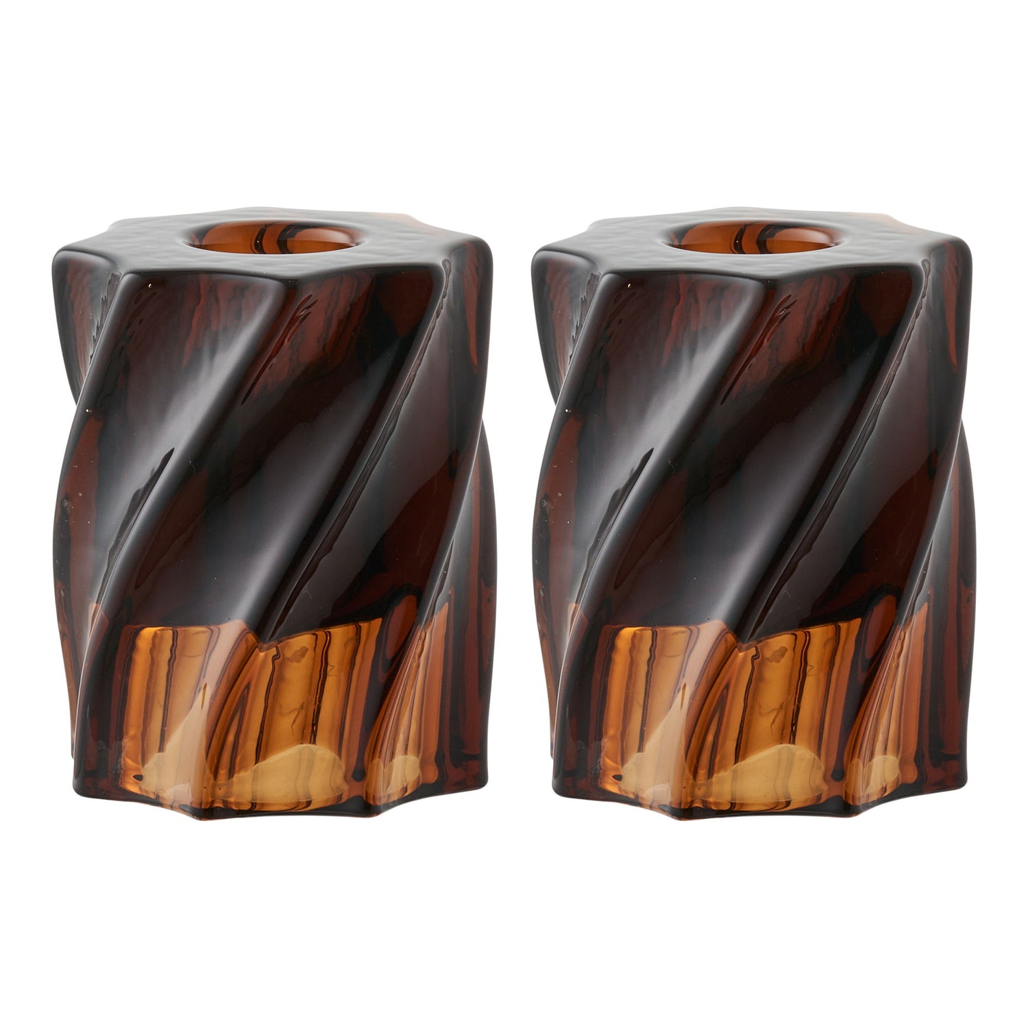 Ljusstake - Ljusstake, glas, rökt brun uppsättning av 2