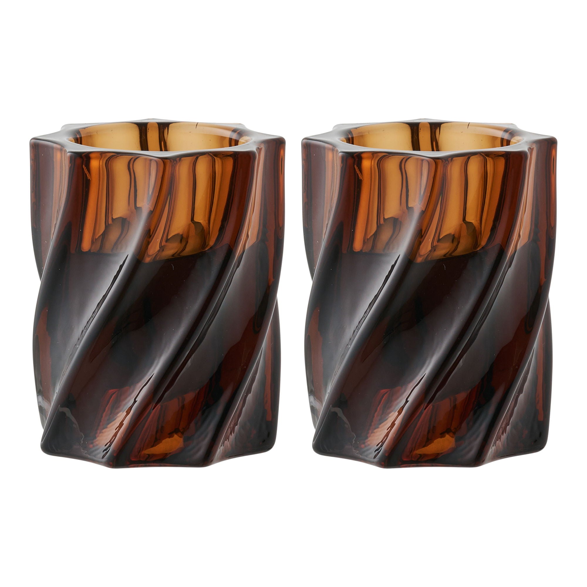 Ljusstake - Ljusstake, glas, rökt brun uppsättning av 2