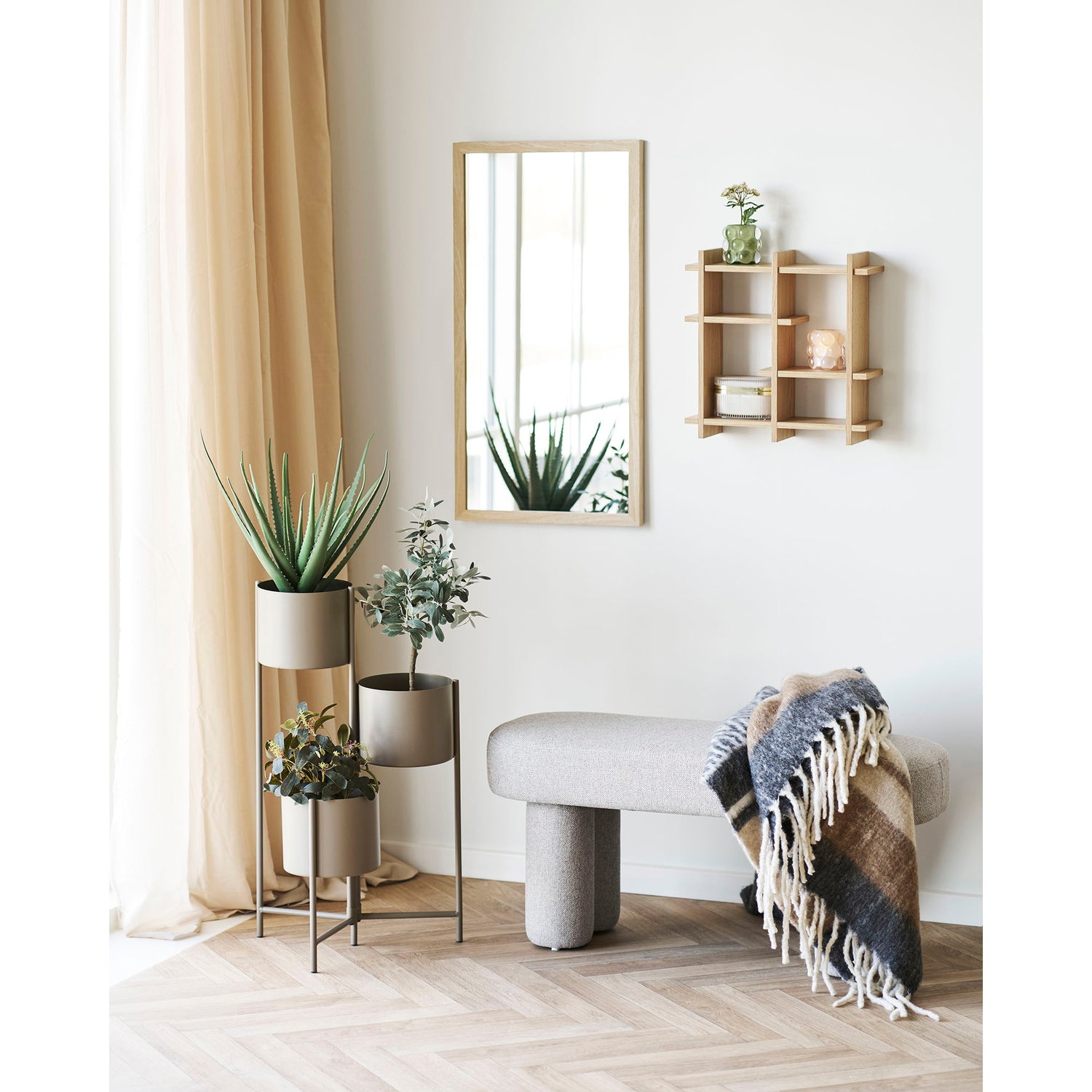 Ljusstake - Ljusstake, glas, beige/grön uppsättning av 2