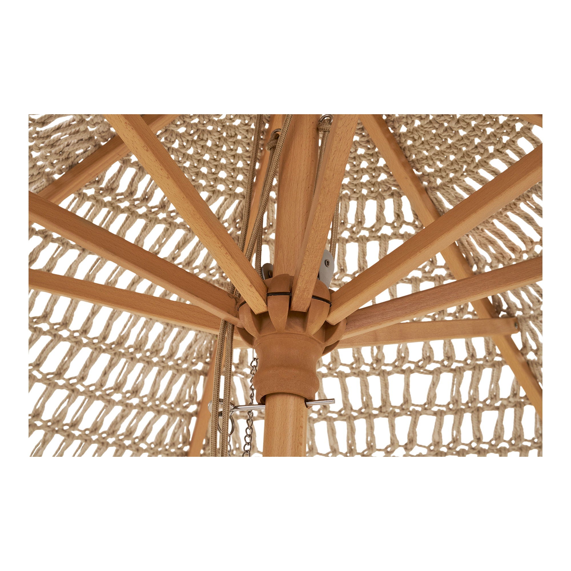 Parasoll, bomull, träpinne, beige<br>ø250 cm