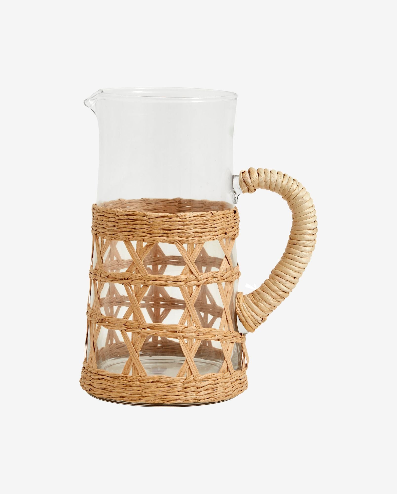 Weva pitcher i klart glas med korg - H24 cm - naturen