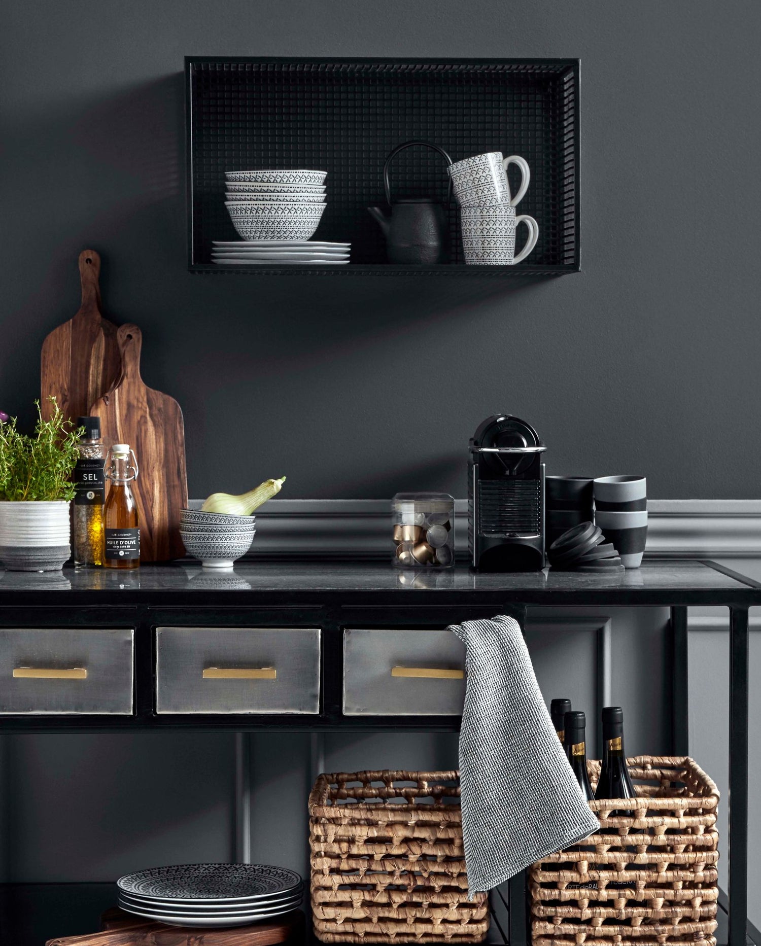 Våffla våffla handduk - vit/svart