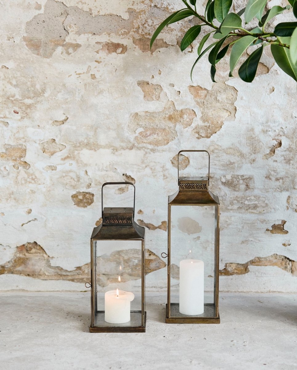 ANTIK lykta i järn - h30 cm - guldfinish