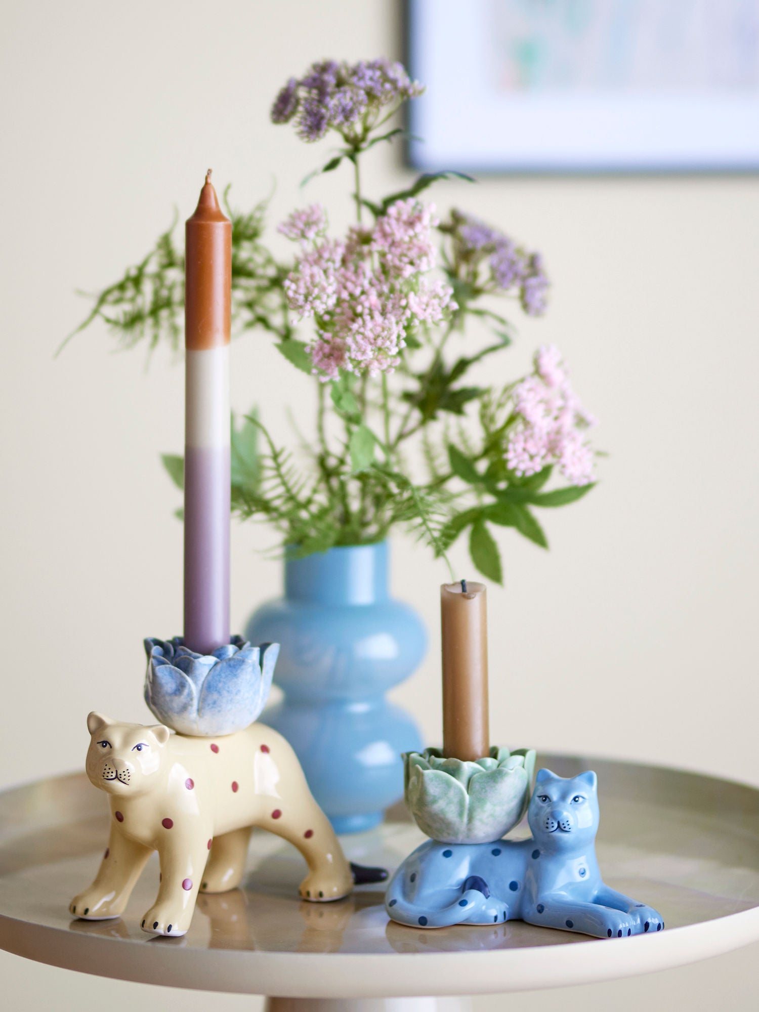 Bloomingville Rory Candlestick, Blue, Stoneware