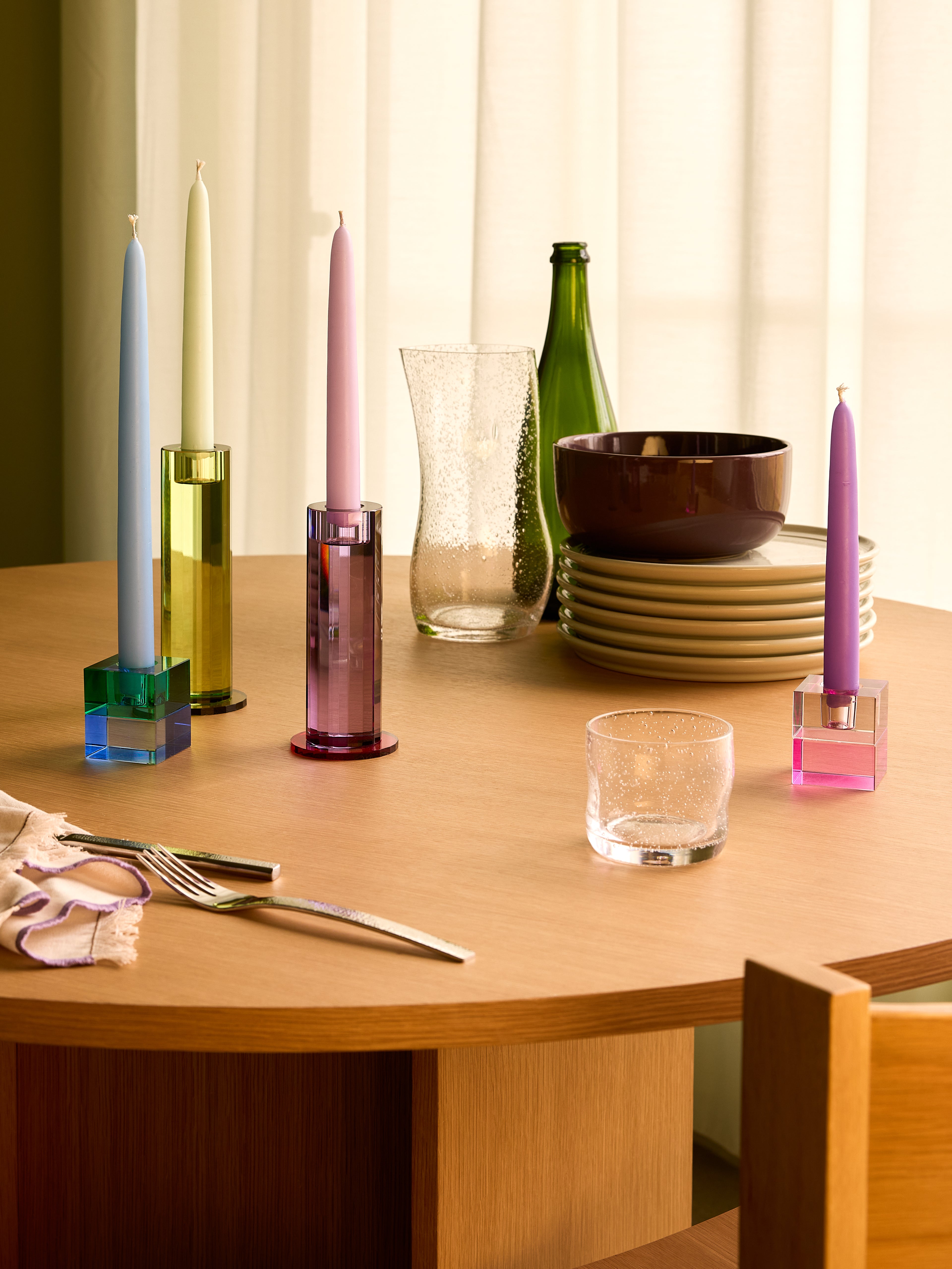 Blockljusstakar Grön/Blå & Orange/Grön (set om 2) - 5x5h6cm