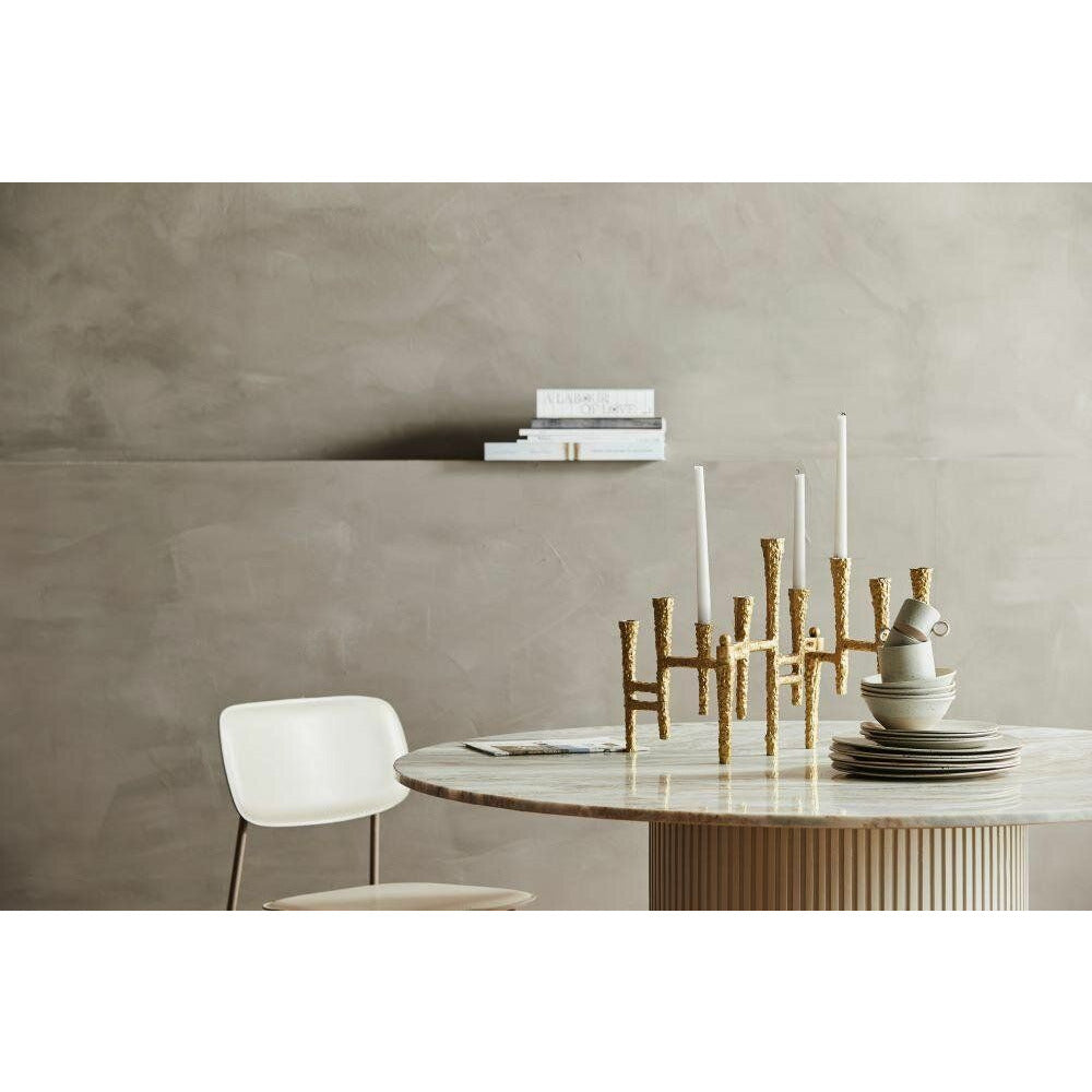 Erie rund matbord i trä och marmor - Ø140 cm - rå vit, brun, beige