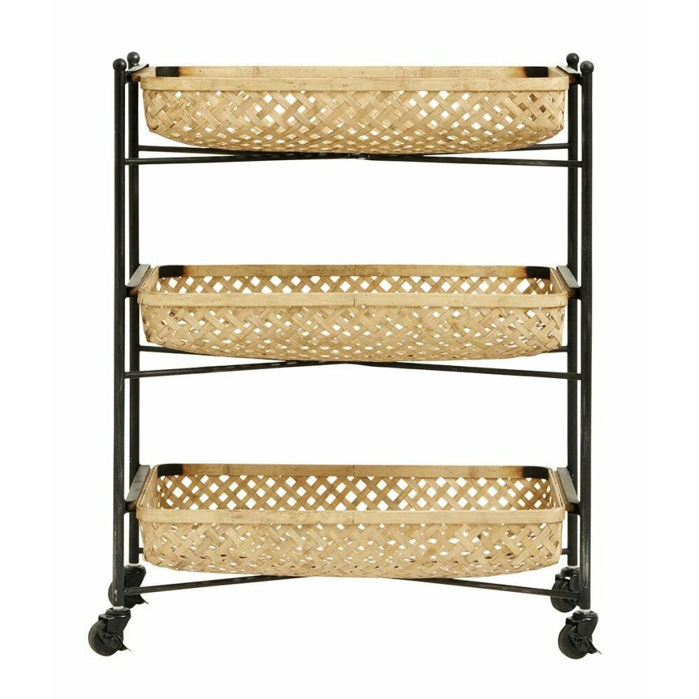 Nordal rullbord med flätkorgar i bambu - 64x36 cm - natur/svart