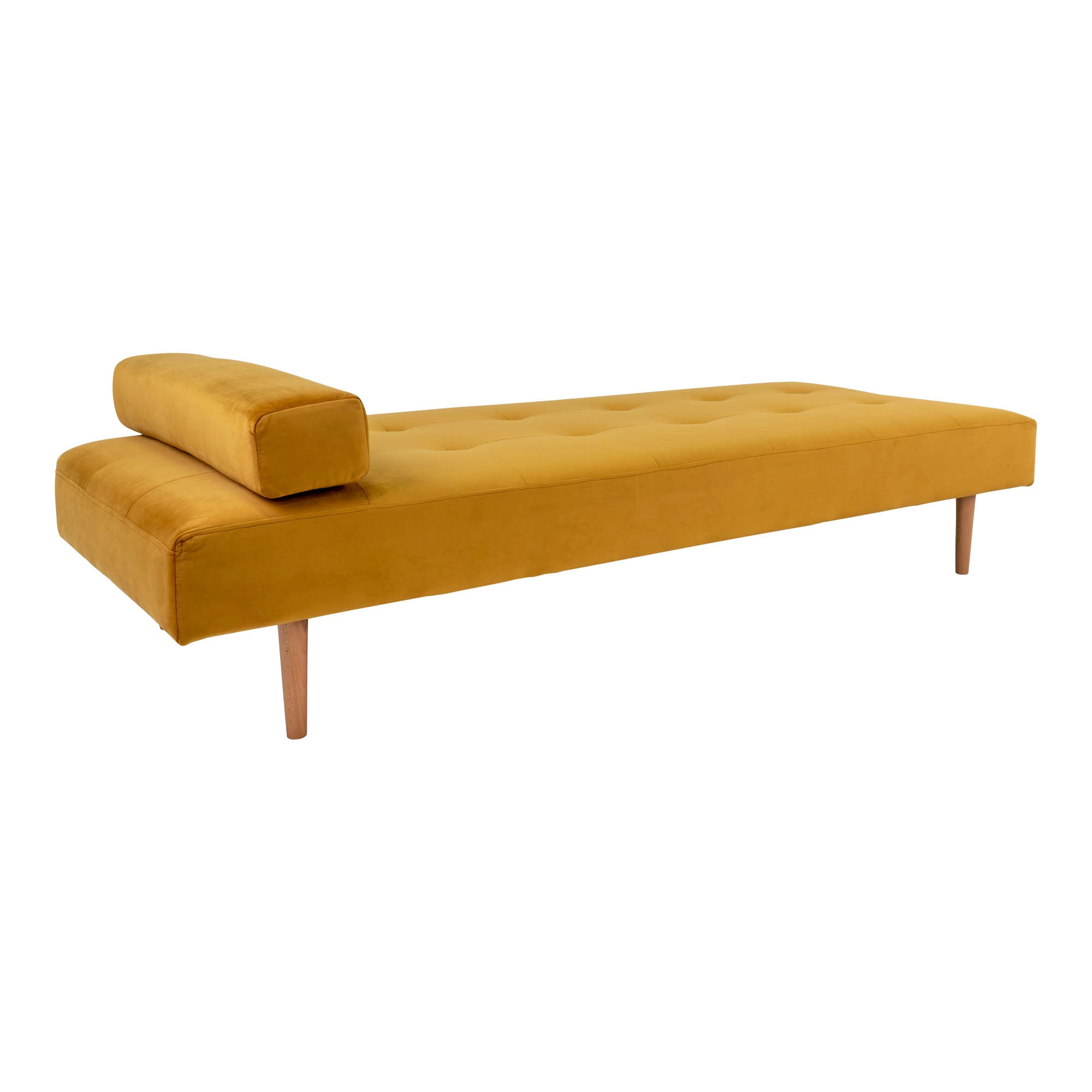 Capri Daybed - Daybed in Velor, Mustard Yellow With Nature Wood Ben, HN1004