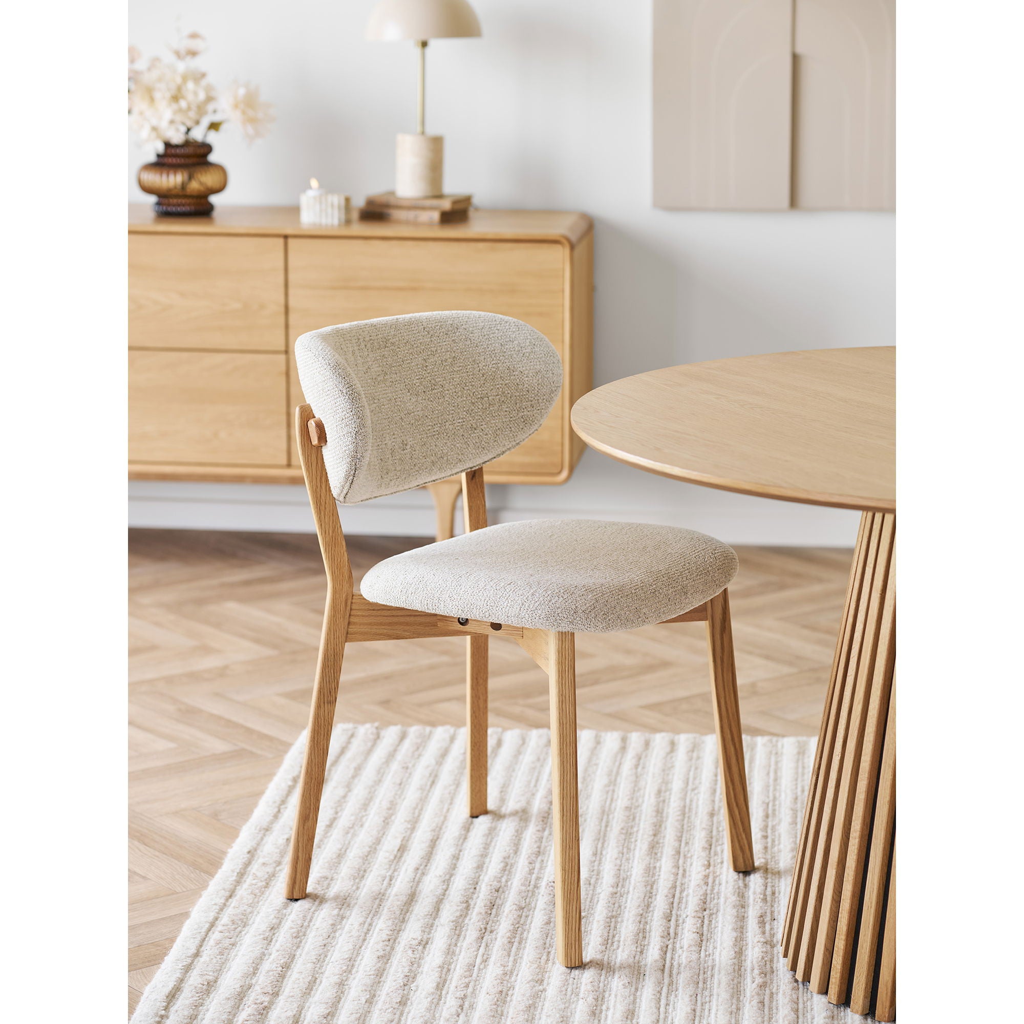 Dunkirk matbordstol - matstol, ek med tygstol, beige hn1318