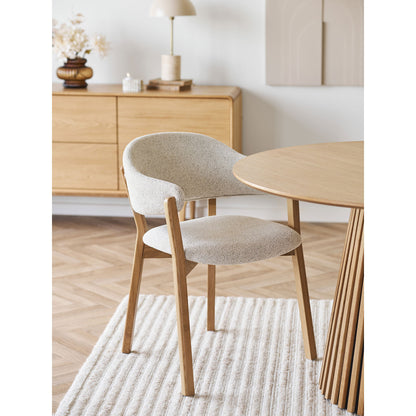 Dunkirk matbordsstol - matstol, armstöd, ek med tygstol, beige hn1318