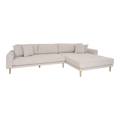 Lido Lounge soffa - Lounge soffa, höger -wing i beige meltered med fyra kuddar och natur träben, HN1015