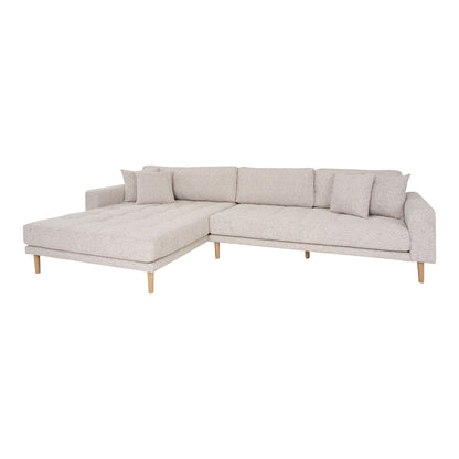 Lido Lounge soffa - Lounge soffa, kvar i beige melet med fyra kuddar och natur träben, HN1015
