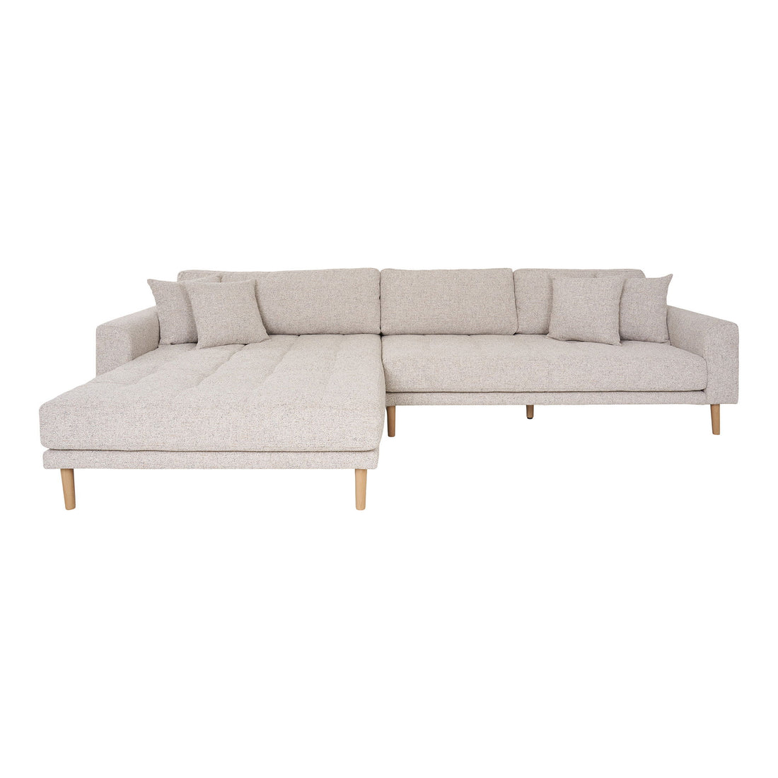 Lido Lounge soffa - Lounge soffa, kvar i beige melet med fyra kuddar och natur träben, HN1015