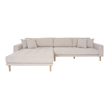 Lido Lounge soffa - Lounge soffa, kvar i beige melet med fyra kuddar och natur träben, HN1015