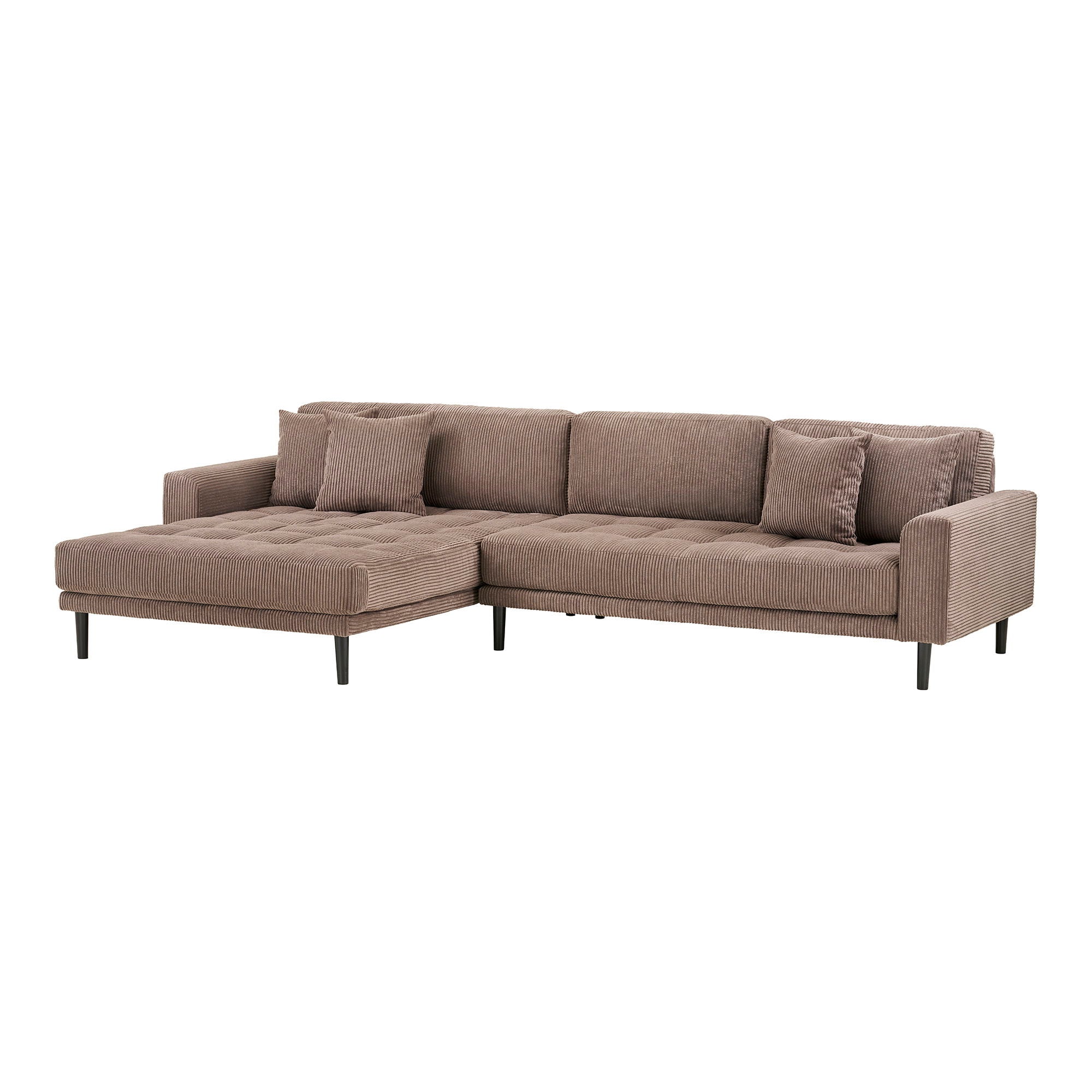 Lido Lounge soffa - Lounge soffa, vänster -wing i brun sammet med fyra kuddar och svarta träben HN1423