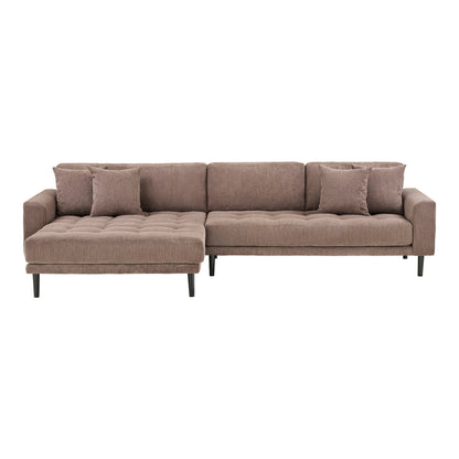 Lido Lounge soffa - Lounge soffa, vänster -wing i brun sammet med fyra kuddar och svarta träben HN1423