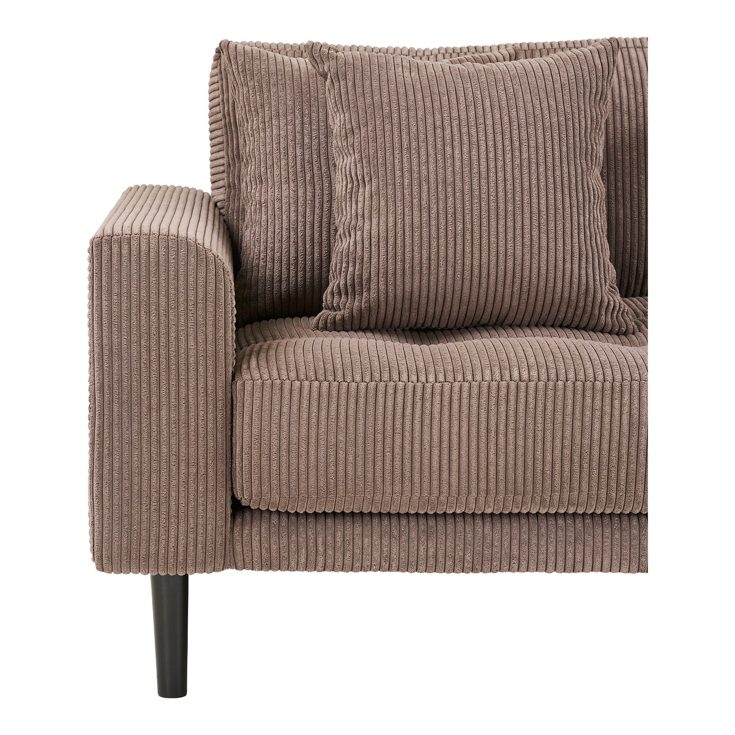 Lido Lounge soffa - Lounge soffa, höger -wing i brun sammet med fyra kuddar och svart trä Ben HN1423