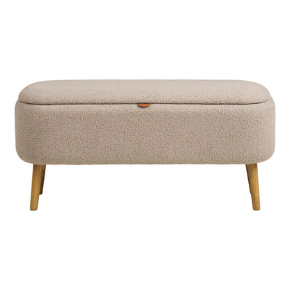 Harlow Bench - Bench With Storage, Bouclé, Beige 95x37x45 CM, HN1063
