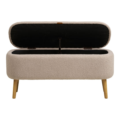 Harlow Bench - Bench With Storage, Bouclé, Beige 95x37x45 CM, HN1063