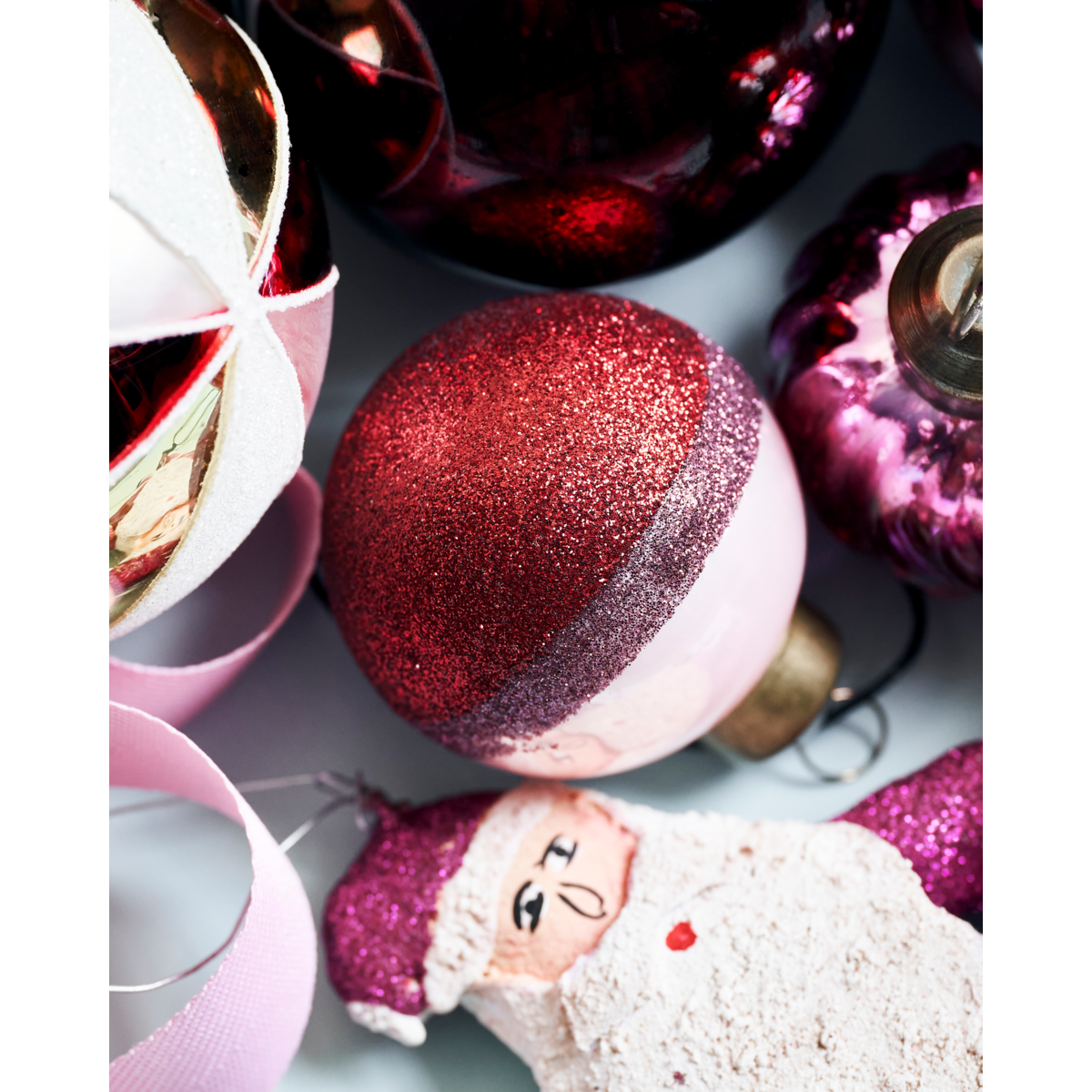 Juldekorationer, hdstrip, rosa;