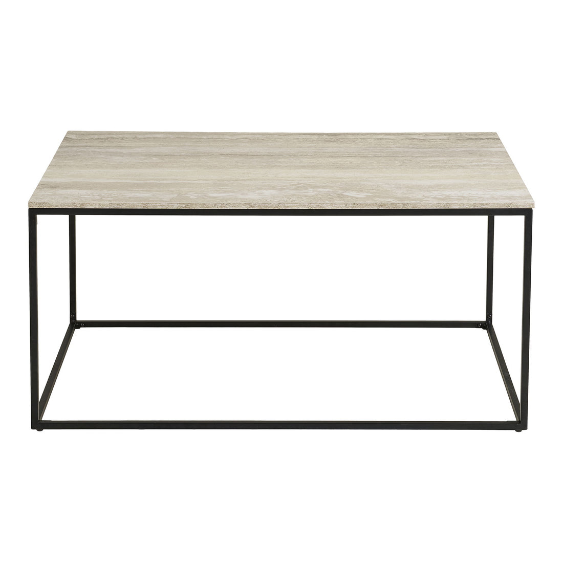 Vita soffbord - soffbord, travertinutseende, svart ram 90x60x45 cm