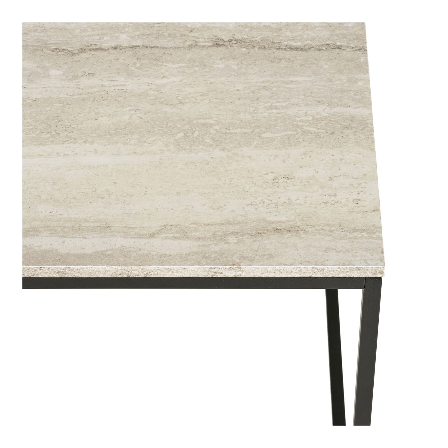 Vita soffbord - soffbord, travertinutseende, svart ram 90x60x45 cm