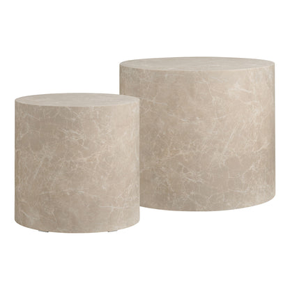 Prag soffbord - soffbord, marmorutseende, rund, beige uppsättning av 2