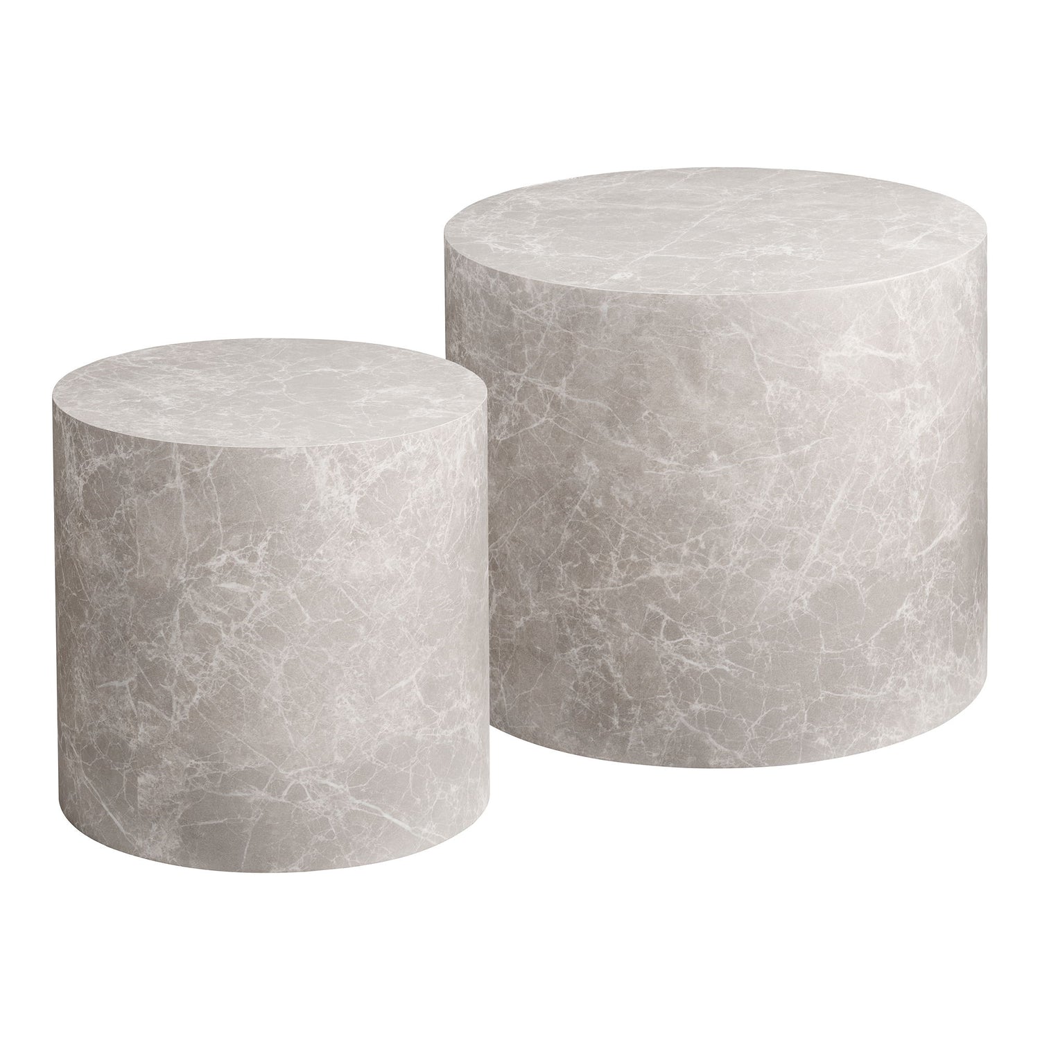Prag soffbord - soffbord, marmorutseende, rund, beige uppsättning av 2