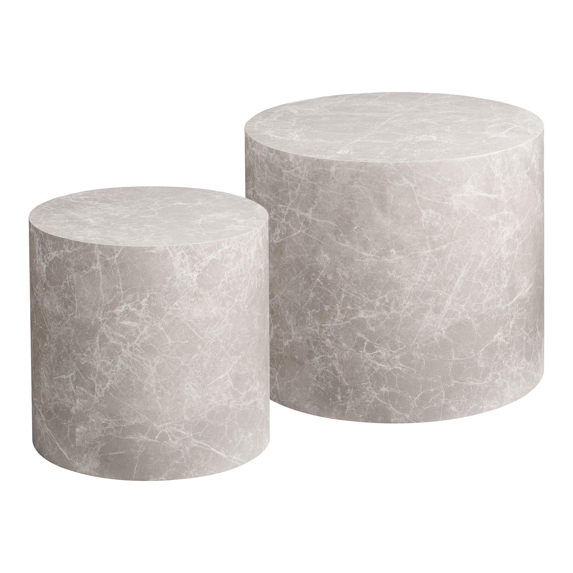 Prag soffbord - soffbord, marmorutseende, rund, beige uppsättning av 2
