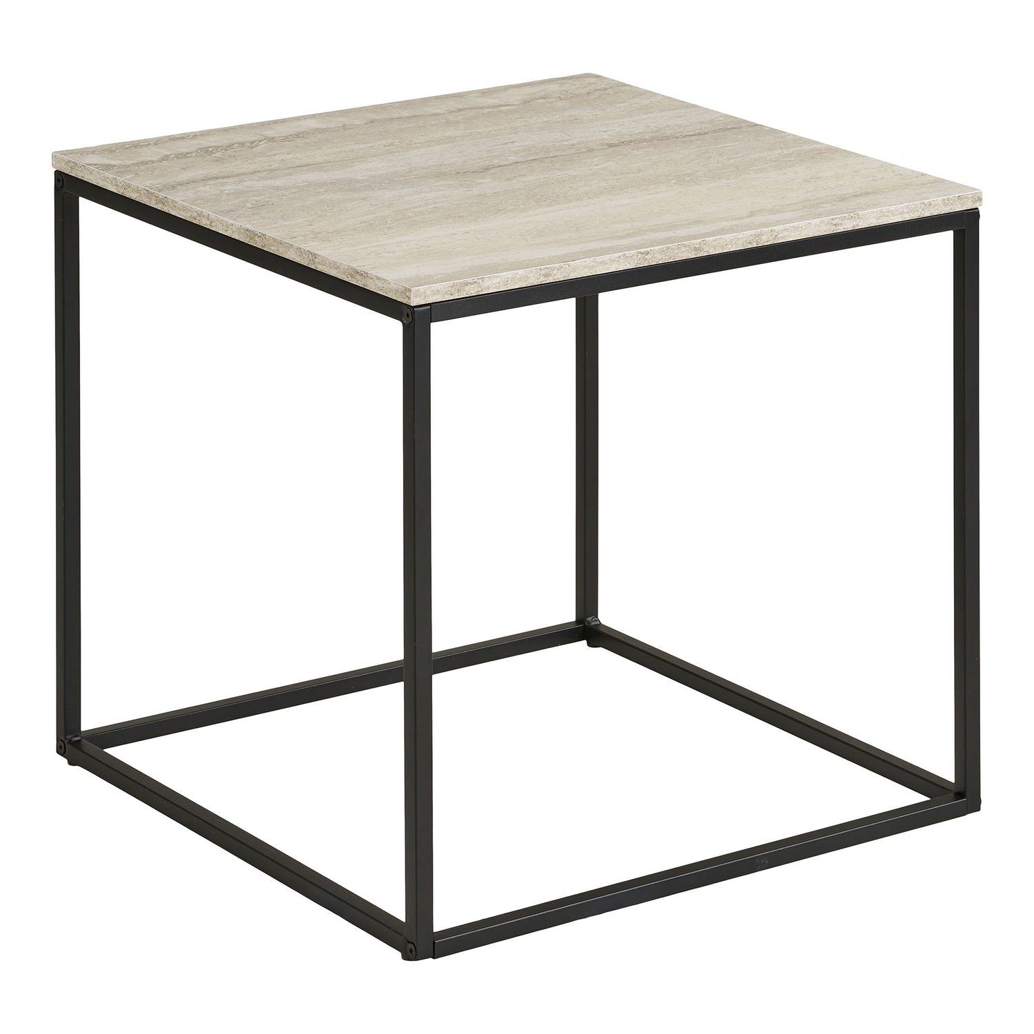 Vita hörnbord - hörnbord, travertinutseende, svart ram 45x45x45 cm
