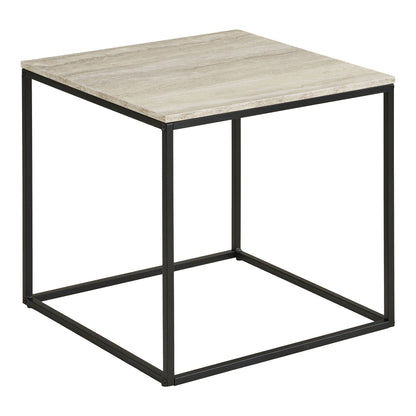 Vita hörnbord - hörnbord, travertinutseende, svart ram 45x45x45 cm